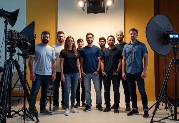 Clonmore Studios team in front of camera setups in their modern studio.