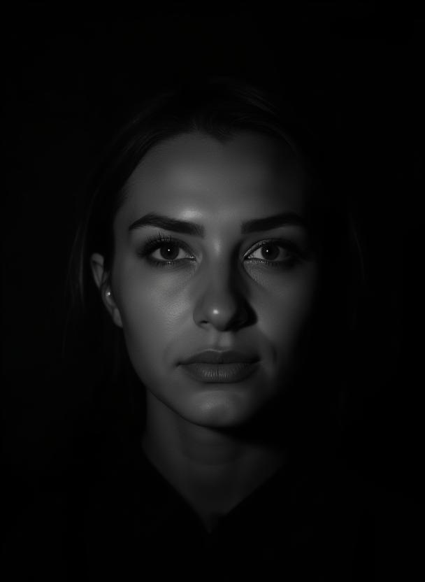 Dramatic black-and-white portrait of client